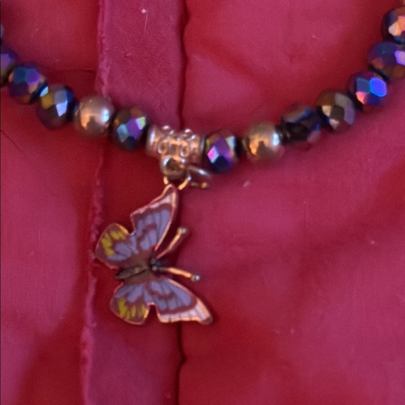 Iridescent Beaded Bracelet with Butterfly Charm - Picture 2 of 2